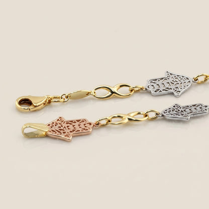Pulsera Mano de Fátima en Oro Amarillo y Blanco de 14K