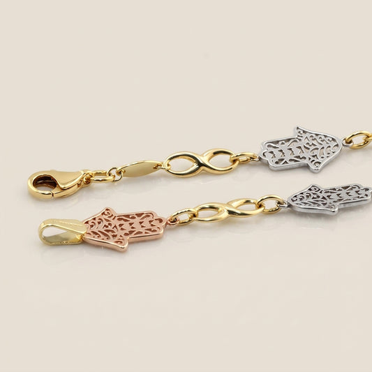 Pulsera Mano de Fátima en Oro Amarillo y Blanco de 14K