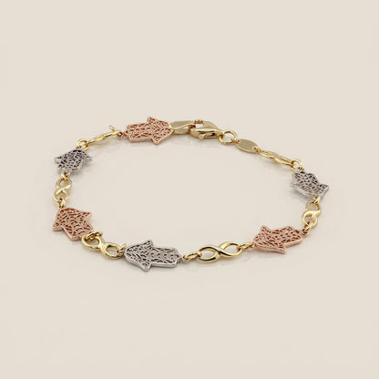 Pulsera Mano de Fátima en Oro Amarillo y Blanco de 14K
