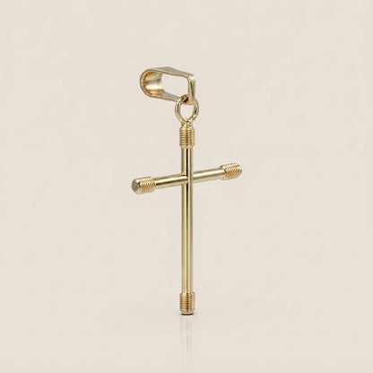 Dije Cruz Tubular en Oro Amarillo de 14K