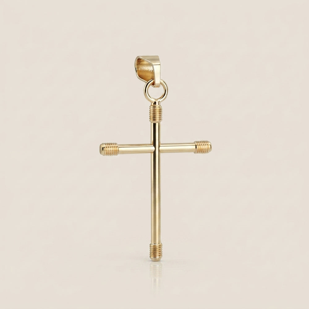 Dije Cruz Tubular en Oro Amarillo de 14K