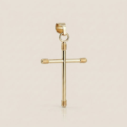 Dije Cruz Tubular en Oro Amarillo de 14K