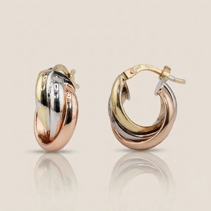 Aretes Cruzado en Oro Combinado Amarillo y Blanco de 10K