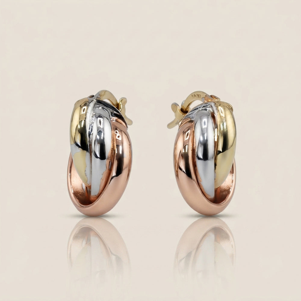 Aretes Cruzado en Oro Combinado Amarillo y Blanco de 10K