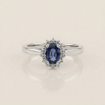 Lady D con Zafiro y Diamantes en Oro Blanco de 14K