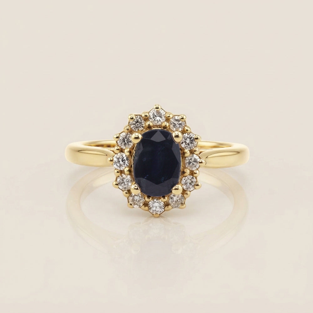Lady D con Zafiro y Diamantes en Oro Amarillo de 14K