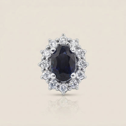 Dije Lady D con Zafiro y Diamantes en Oro Blanco de 14K