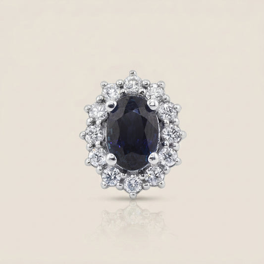 Dije Lady D con Zafiro y Diamantes en Oro Blanco de 14K