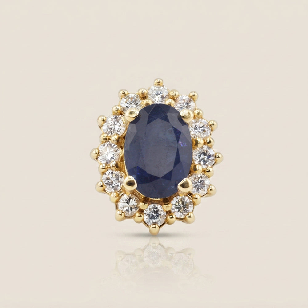 Dije Lady D con Zafiro y Diamantes en Oro Amarillo de 14K