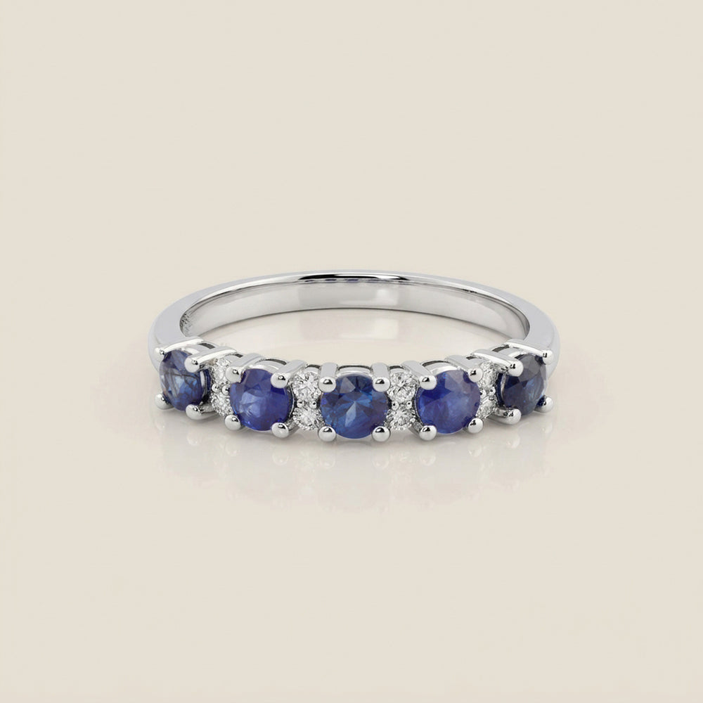 Churumbela Isabel con Zafiros y Diamantes en Oro Blanco de 14K