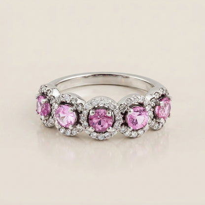 Churumbela Halo con Zafiros Rosa y Diamantes en Oro Blanco de 14K