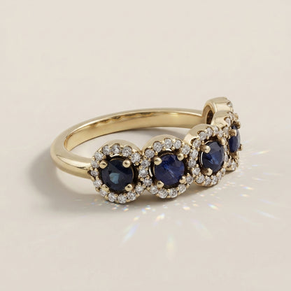 Churumbela Halo de Zafiros y Diamantes en Oro Amarillo de 14K