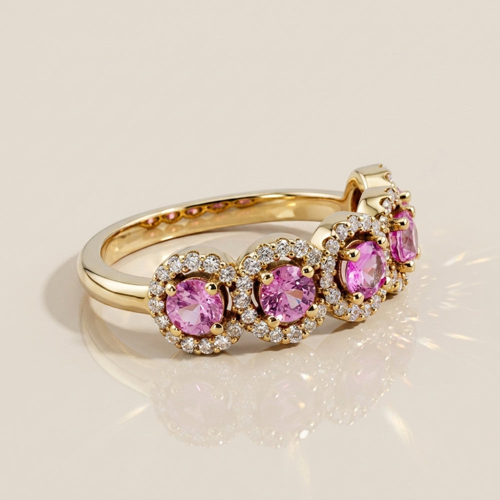 Churumbela Halo con Zafiros y Diamantes en Oro Amarillo 14K
