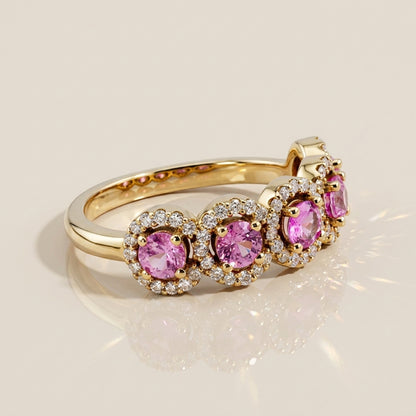 Churumbela Halo con Zafiros y Diamantes en Oro Amarillo 14K