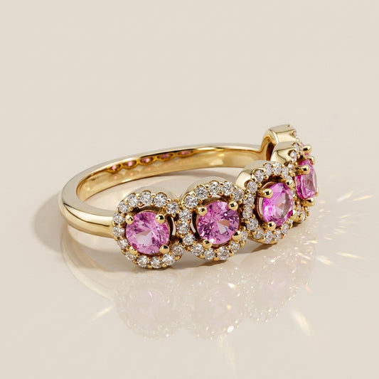Churumbela Halo con Zafiros y Diamantes en Oro Amarillo 14K