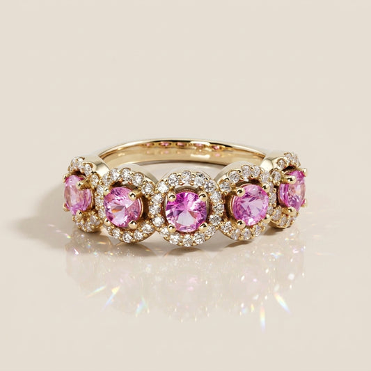 Churumbela Halo con Zafiros y Diamantes en Oro Amarillo 14K