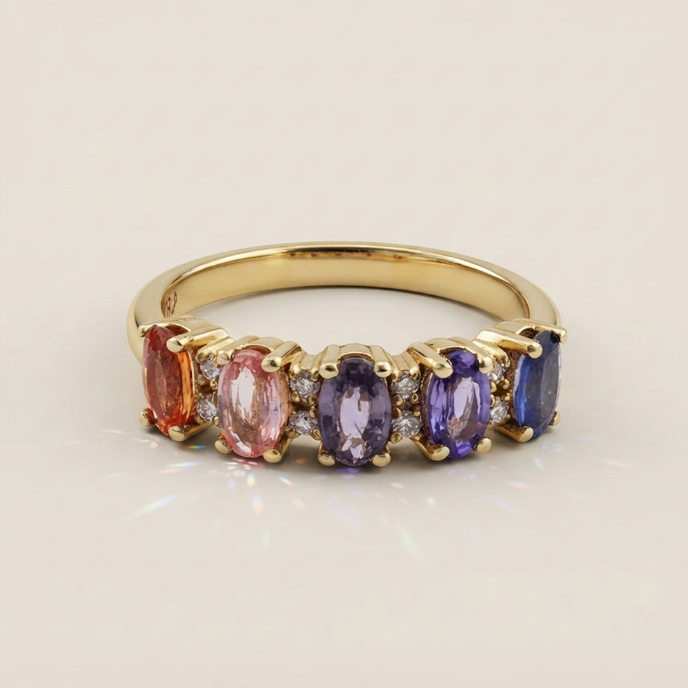 Churumbela Camila con Zafiros Multicolor y Diamantes en Oro Amarillo de 14K