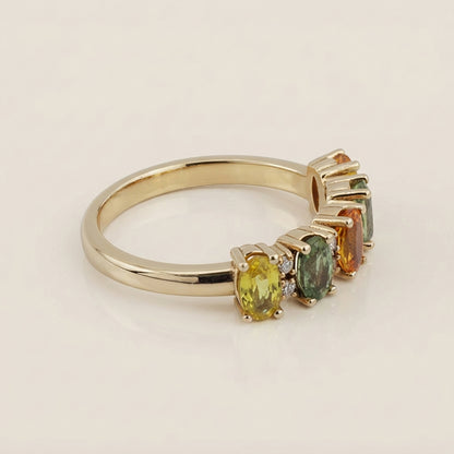 Churumbela Camila con Zafiros Multicolor y Diamantes en Oro Amarillo de 14K