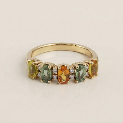 Churumbela Camila con Zafiros Multicolor y Diamantes en Oro Amarillo de 14K