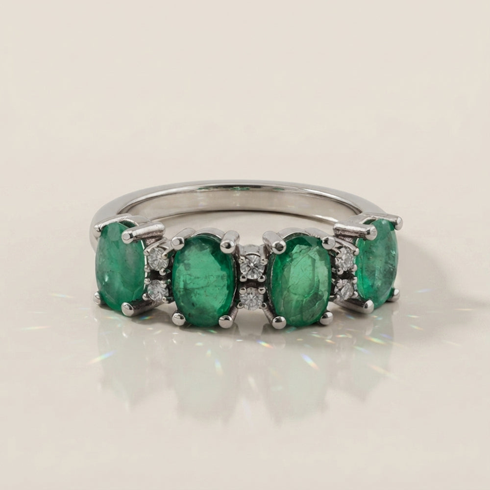 Churumbela Camila con Esmeraldas y Diamantes en Oro Blanco de 14K
