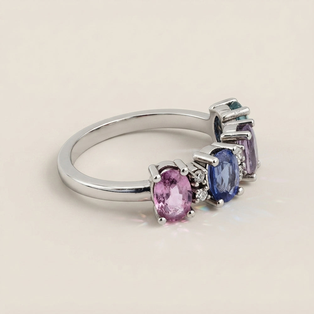 Churumbela Camila con Zafiros Multicolor y Diamantes en Oro Blanco de 14K
