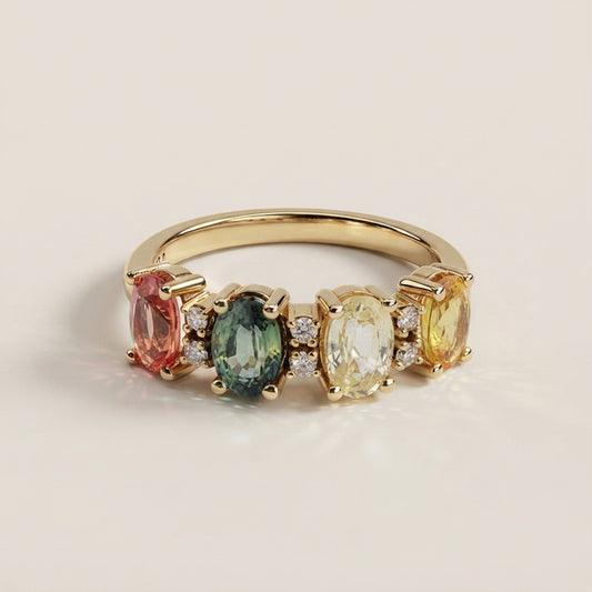 Churumbela Camila con Zafiros Multicolor y Diamantes en Oro Amarillo de 14K
