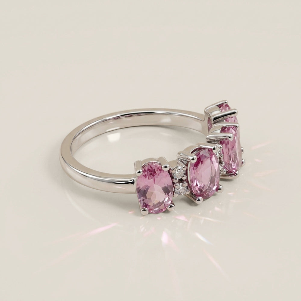 Churumbela Camila con Zafiros Rosa y Diamantes en Oro Blanco de 14K