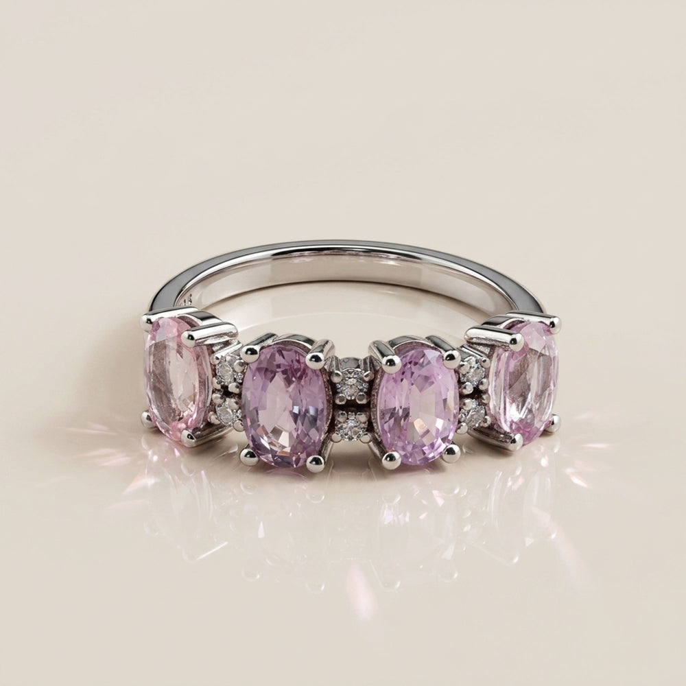 Churumbela Camila con Zafiros Rosa y Diamantes en Oro Blanco de 14K