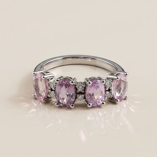 Churumbela Camila con Zafiros Rosa y Diamantes en Oro Blanco de 14K