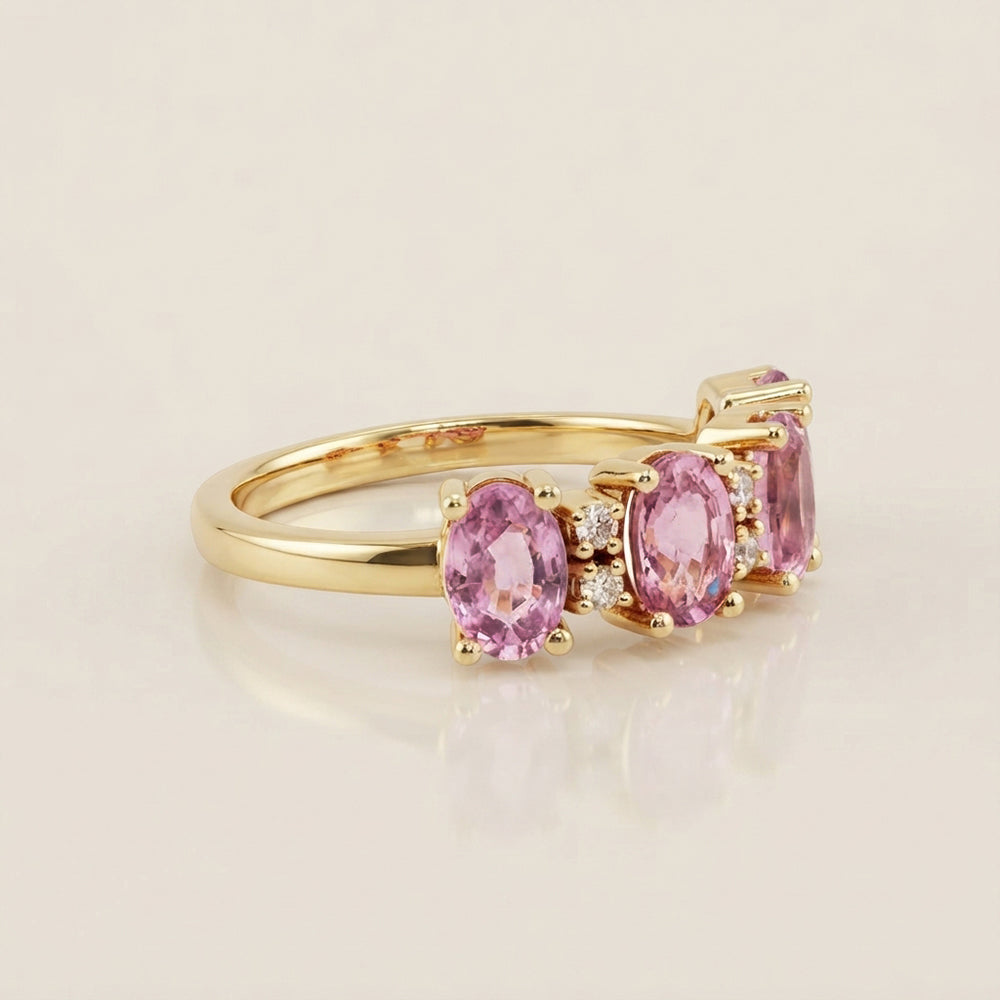 Churumbela Camila con Zafiros Rosa y Diamantes en Oro Amarillo de 14K