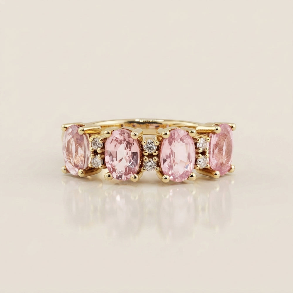 Churumbela Camila con Zafiros Rosa y Diamantes en Oro Amarillo de 14K