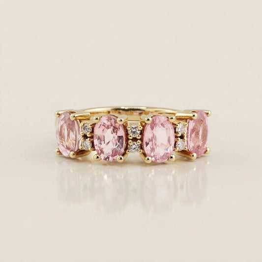 Churumbela Camila con Zafiros Rosa y Diamantes en Oro Amarillo de 14K