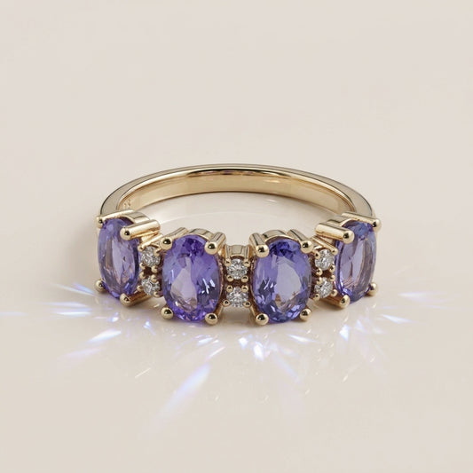 Churumbela Camila con Tanzanitas y Diamantes en Oro Amarillo de 14K