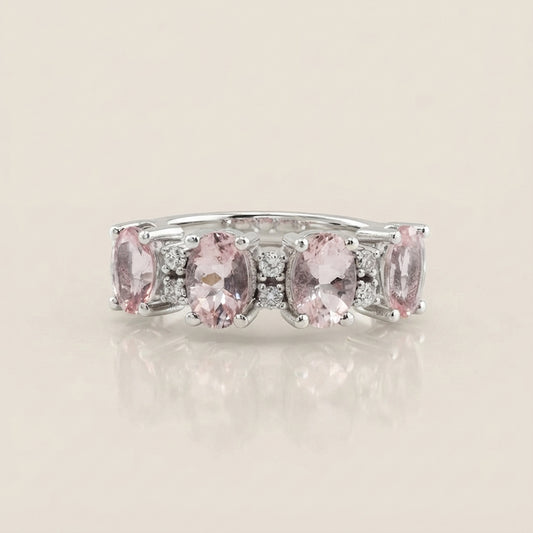 Churumbela Camila con Morganitas y Diamantes en Oro Blanco de 14K