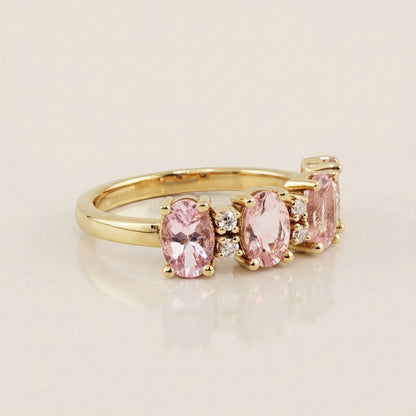 Churumbela Camila con Morganitas y Diamantes en Oro Amarillo de 14K