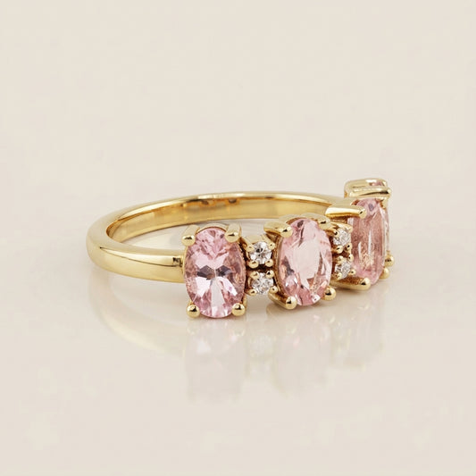 Churumbela Camila con Morganitas y Diamantes en Oro Amarillo de 14K