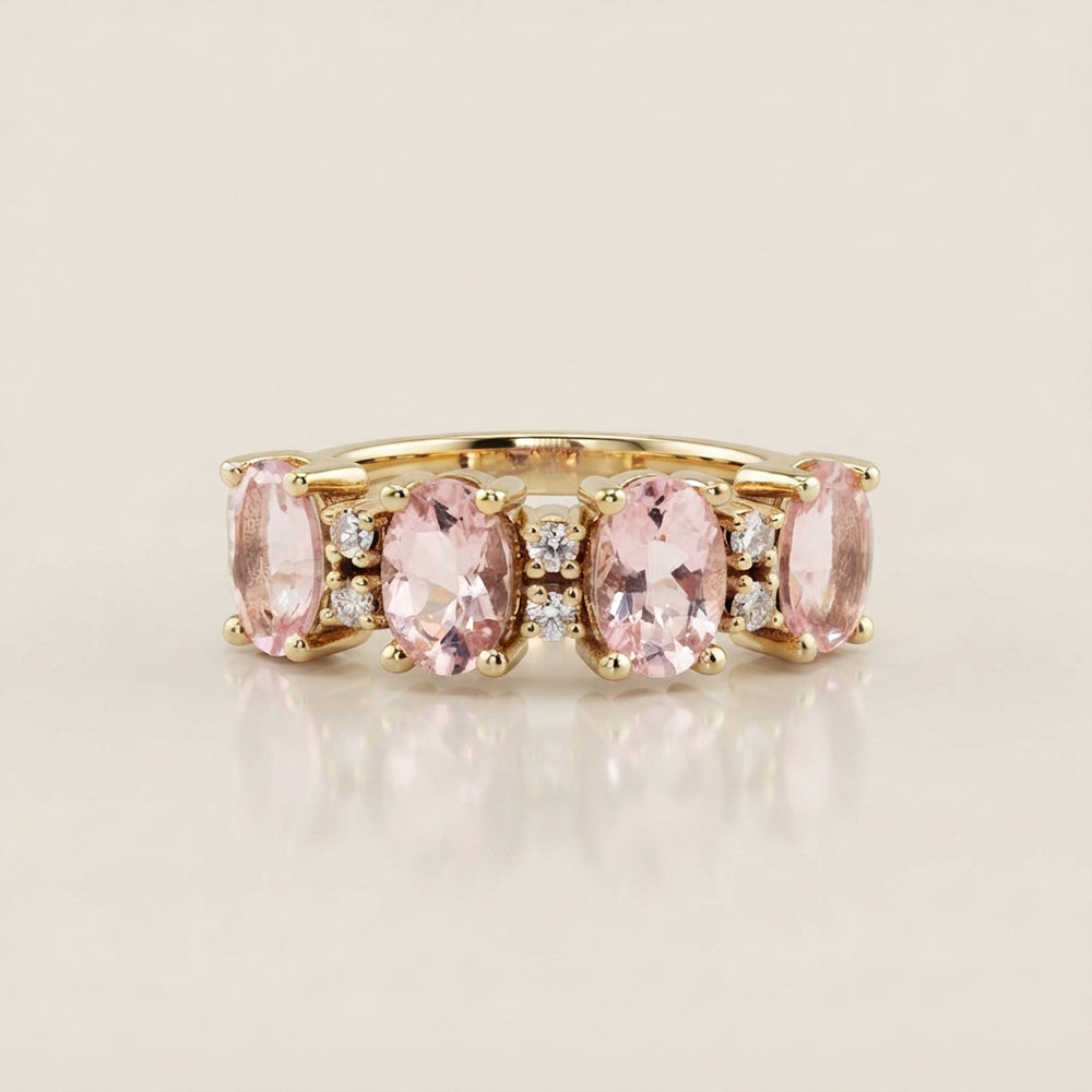 Churumbela Camila con Morganitas y Diamantes en Oro Amarillo de 14K