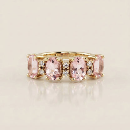Churumbela Camila con Morganitas y Diamantes en Oro Amarillo de 14K