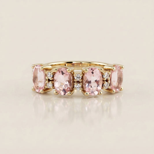 Churumbela Camila con Morganitas y Diamantes en Oro Amarillo de 14K