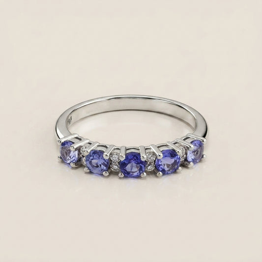 Churumbela Isabel con Tanzanitas y Diamantes en Oro Blanco de 14K
