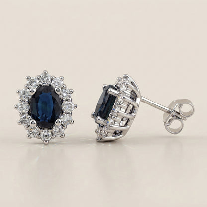 Aretes Lady D con Zafiros y Diamantes en Oro Blanco de 14K