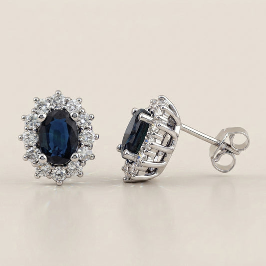 Aretes Lady D con Zafiros y Diamantes en Oro Blanco de 14K