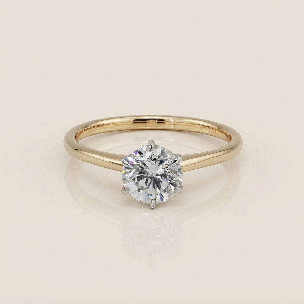 Anillo de Compromiso Solitario en Oro Amarillo y Blanco de 14K