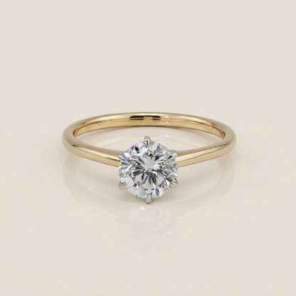 Anillo de Compromiso Solitario en Oro Amarillo y Blanco de 14K