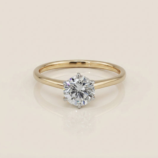 Anillo de Compromiso Solitario en Oro Amarillo y Blanco de 14K