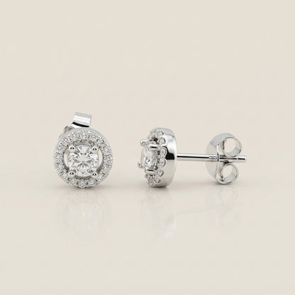 Broqueles Halo de Diamantes en Oro Blanco de 14K