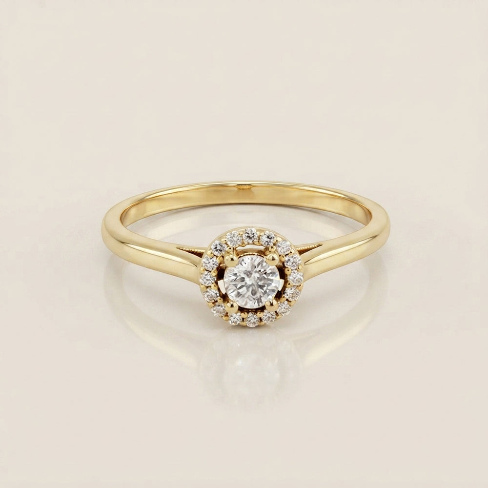 Anillo de Compromiso con Halo en Oro Amarillo de 14K