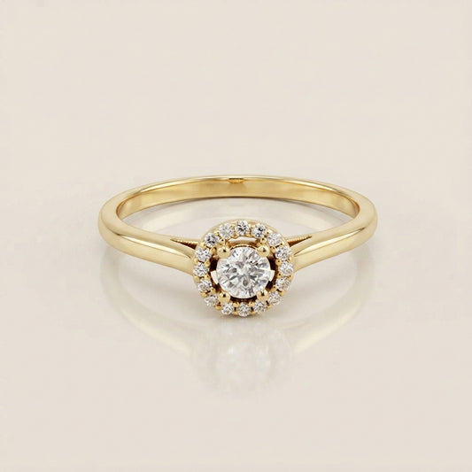 Anillo de Compromiso con Halo en Oro Amarillo de 14K