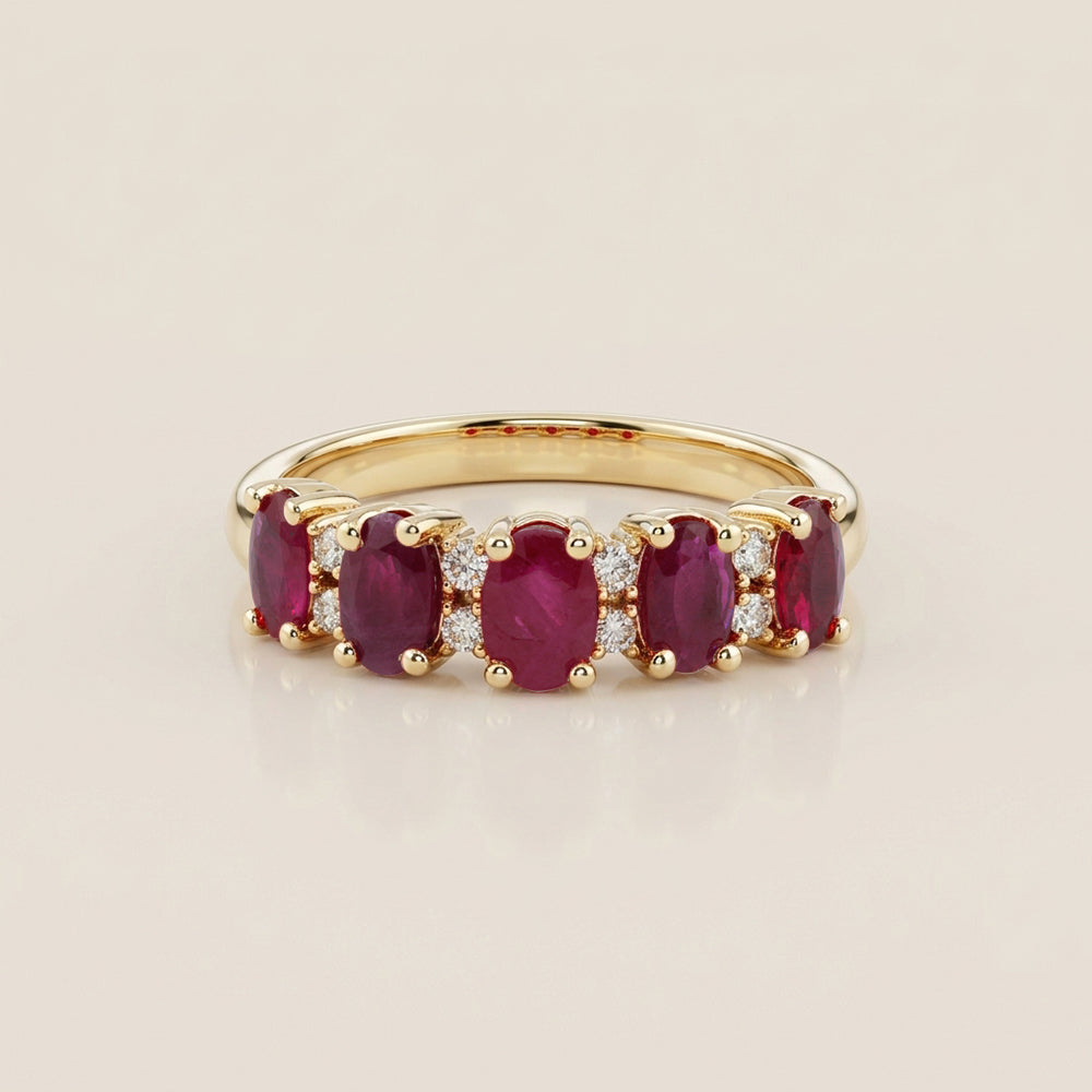 Churumbela Camila con Rubíes y Diamantes en Oro Amarillo 14K