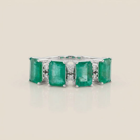Churumbela con Esmeraldas y Diamantes en Oro Blanco de 14K